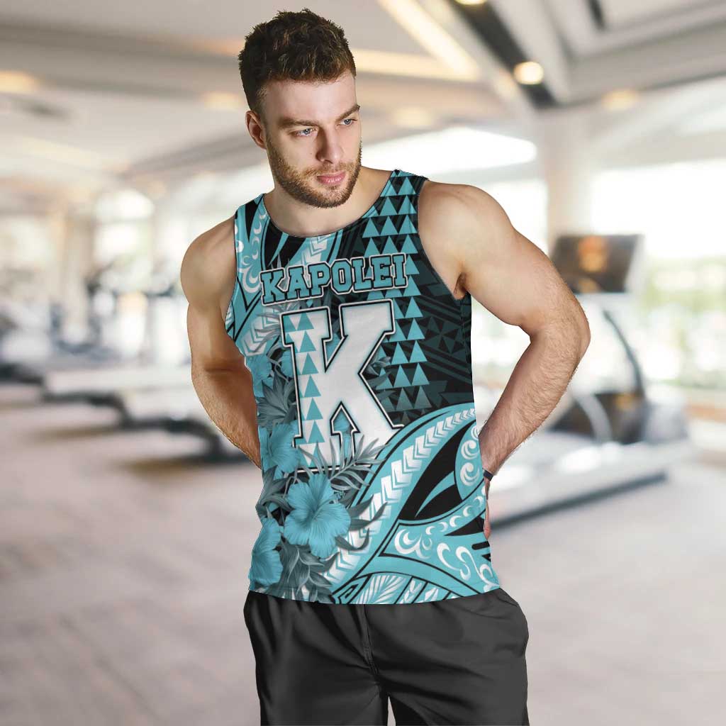 Personalised Hawaii Kapolei High School Men Tank Top Tribal Tattoo With Hibiscus Flowers LT05 Dark Teal - Polynesian Pride