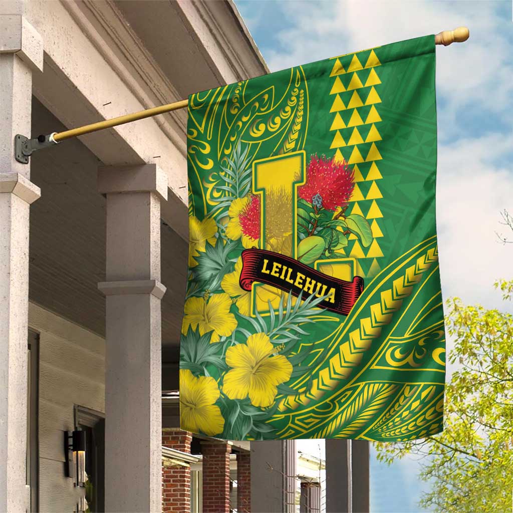 Hawaii Leilehua High School Garden Flag Tribal Tattoo With Hibiscus Flowers LT05 House Flag Green - Polynesian Pride