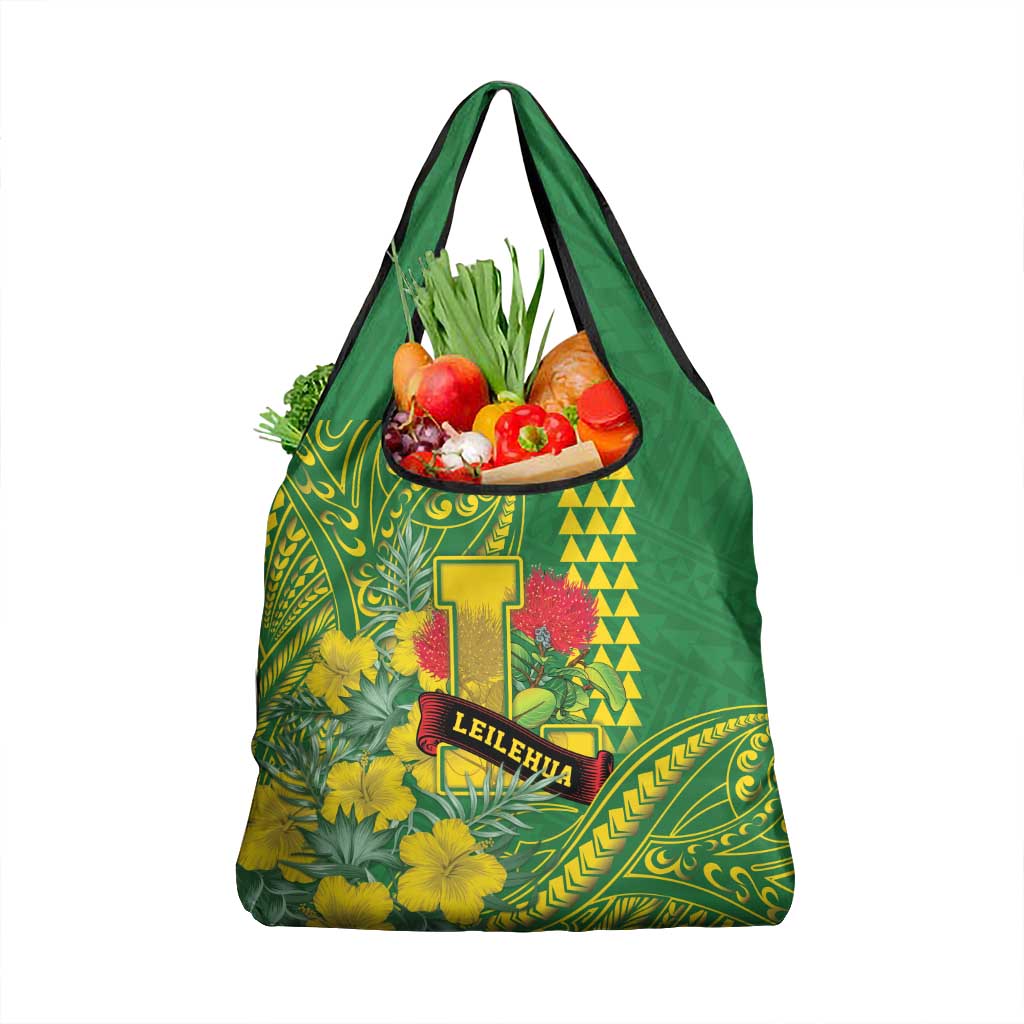Hawaii Leilehua High School Grocery Bag Tribal Tattoo With Hibiscus Flowers LT05 1-pack One Size Green - Polynesian Pride