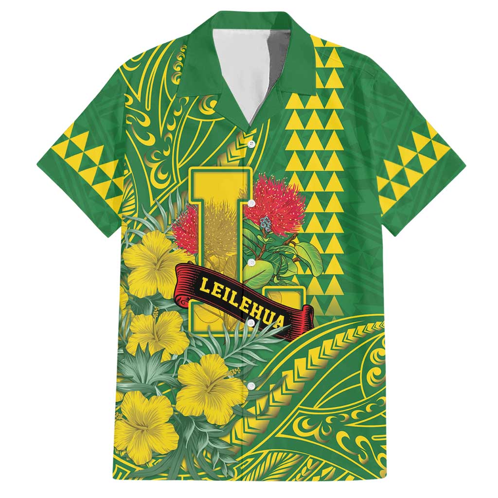 Personalised Hawaii Leilehua High School Hawaiian Shirt Tribal Tattoo With Hibiscus Flowers LT05 Green - Polynesian Pride