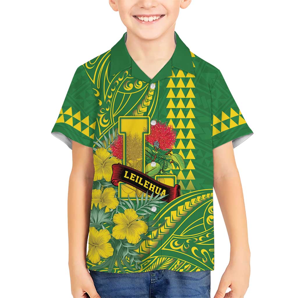 Personalised Hawaii Leilehua High School Kid Hawaiian Shirt Tribal Tattoo With Hibiscus Flowers LT05 Kid Green - Polynesian Pride