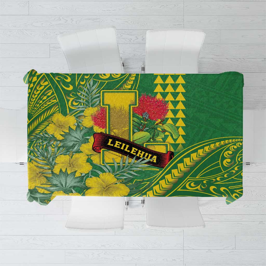 Hawaii Leilehua High School Tablecloth Tribal Tattoo With Hibiscus Flowers LT05 Green - Polynesian Pride