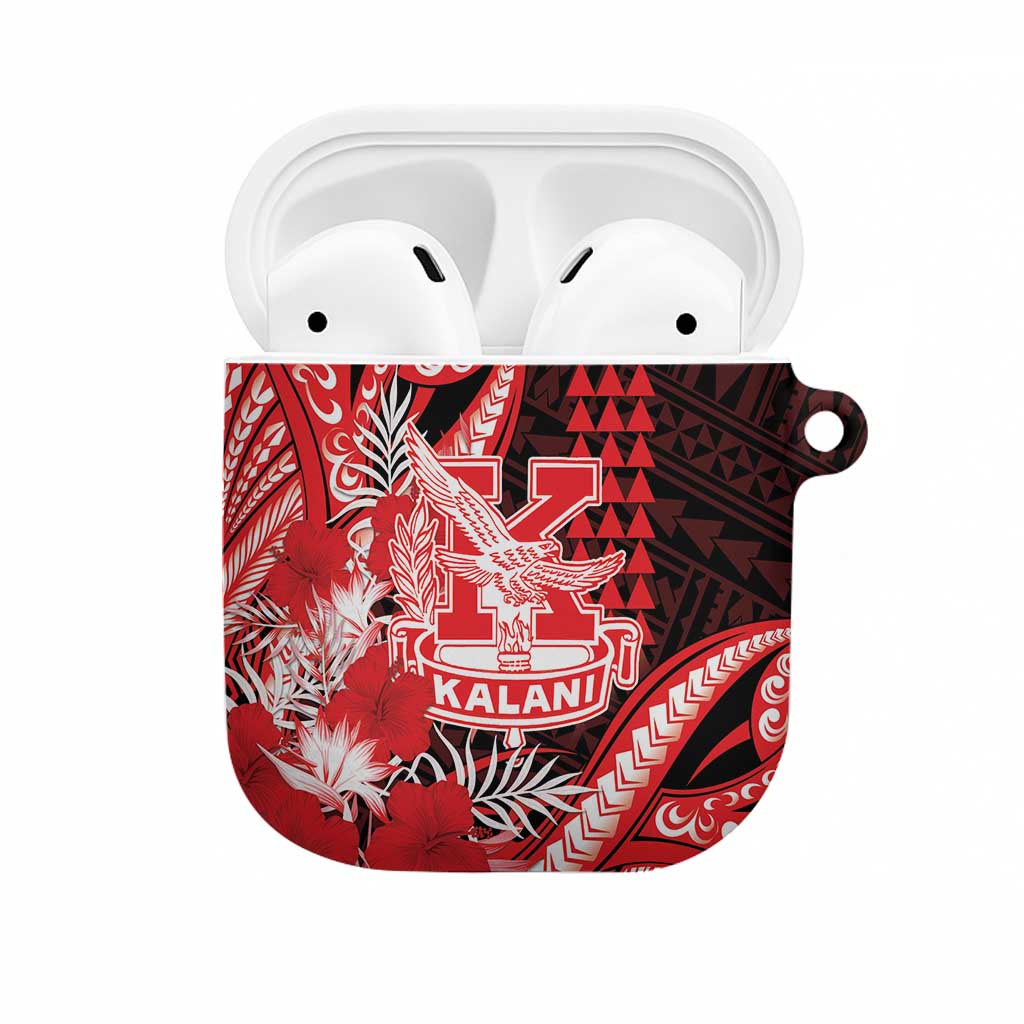 Hawaii Kalani High School AirPods Case Tribal Tattoo With Hibiscus Flowers LT05 Red - Polynesian Pride