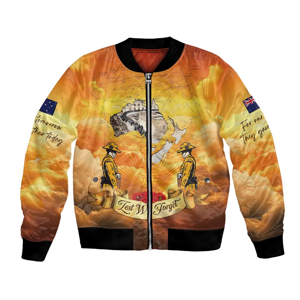 New Zealand And Australia ANZAC Day Bomber Jacket Sinai Palestine Campaign Lest We Forget LT05 Unisex Orange - Polynesian Pride