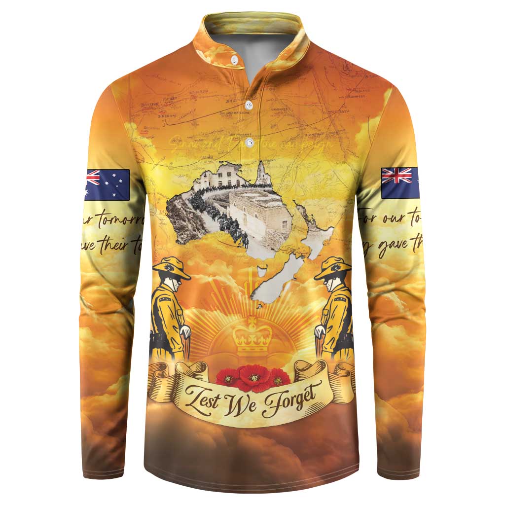 New Zealand And Australia ANZAC Day Button Sweatshirt Sinai Palestine Campaign Lest We Forget LT05 Orange - Polynesian Pride