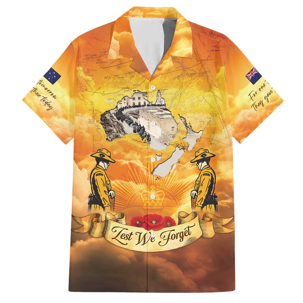 New Zealand And Australia ANZAC Day Hawaiian Shirt Sinai Palestine Campaign Lest We Forget LT05 Orange - Polynesian Pride