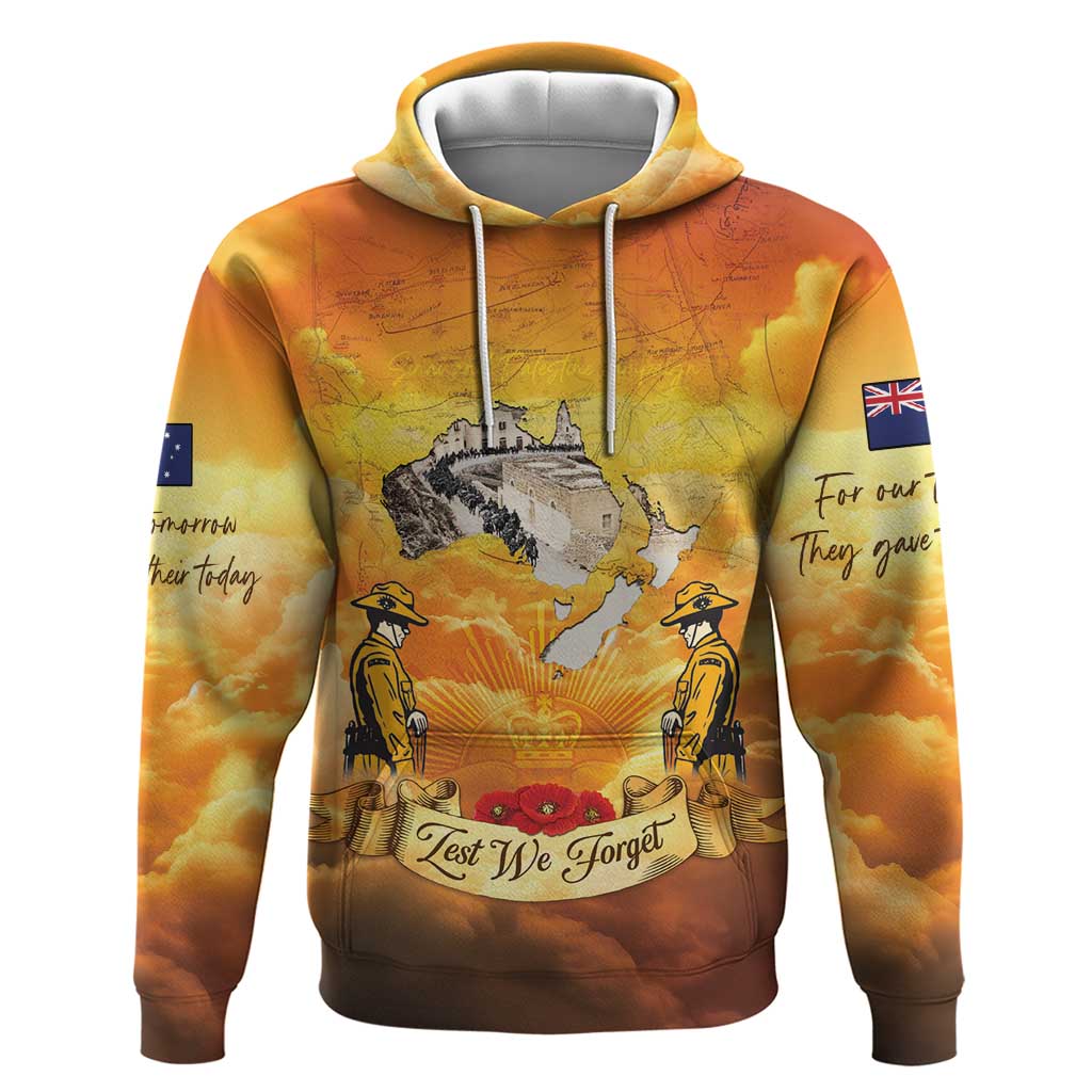 New Zealand And Australia ANZAC Day Hoodie Sinai Palestine Campaign Lest We Forget LT05 Pullover Hoodie Orange - Polynesian Pride
