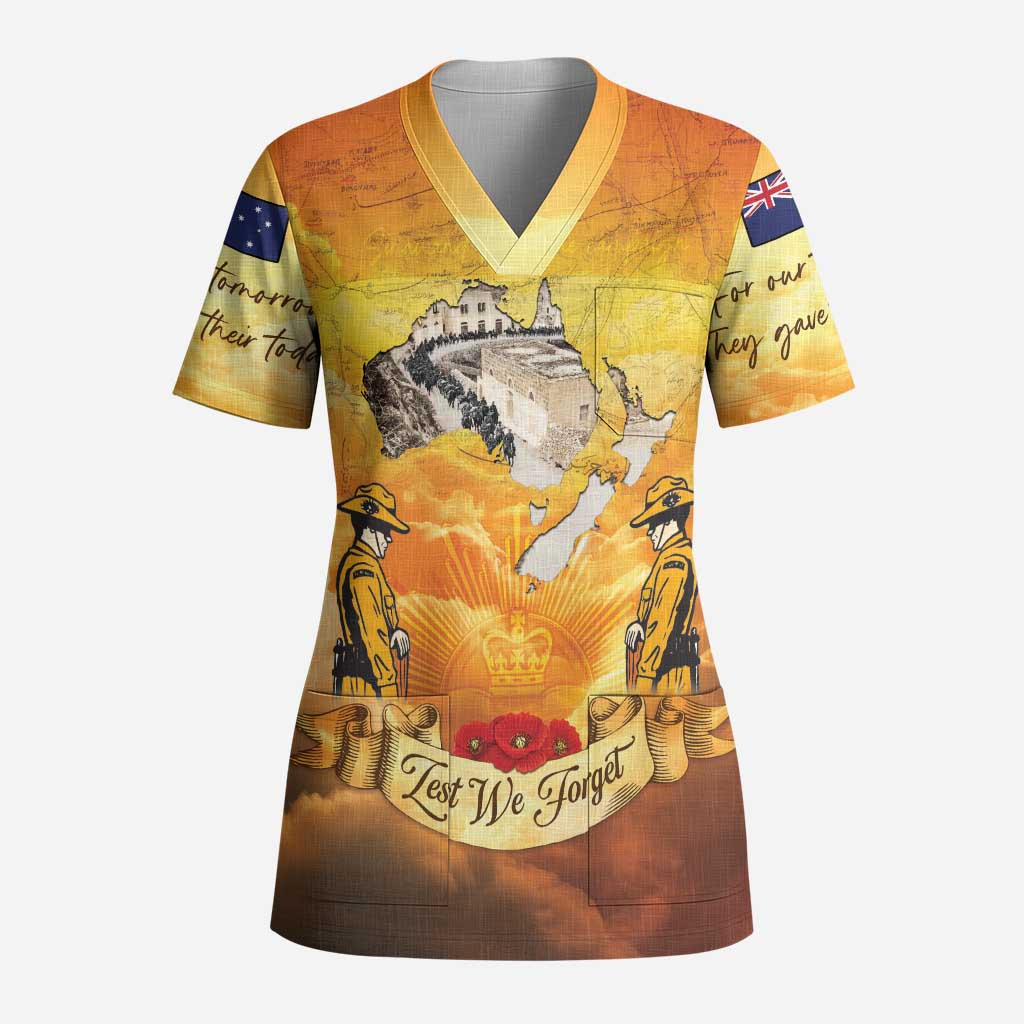 New Zealand And Australia ANZAC Day Scrub Top Sinai Palestine Campaign Lest We Forget LT05 Adult Orange - Polynesian Pride