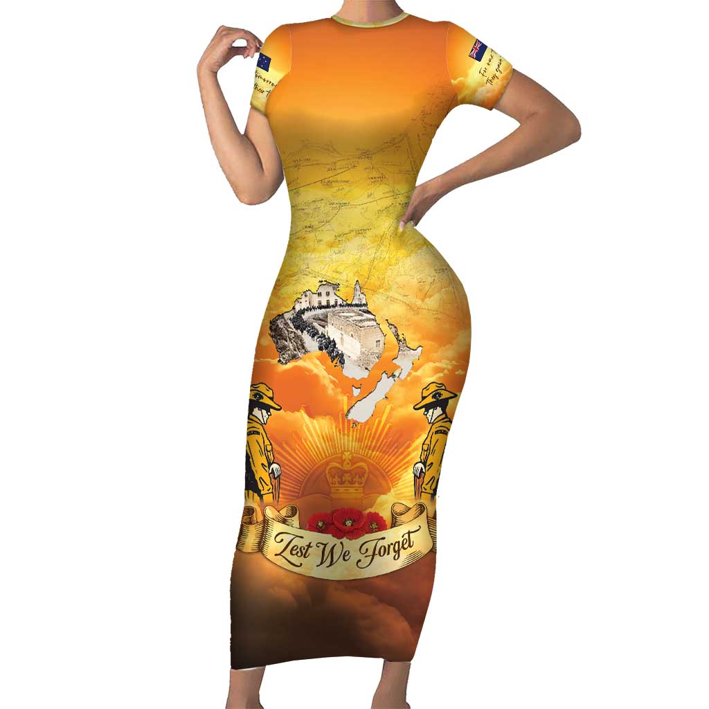 New Zealand And Australia ANZAC Day Short Sleeve Bodycon Dress Sinai Palestine Campaign Lest We Forget