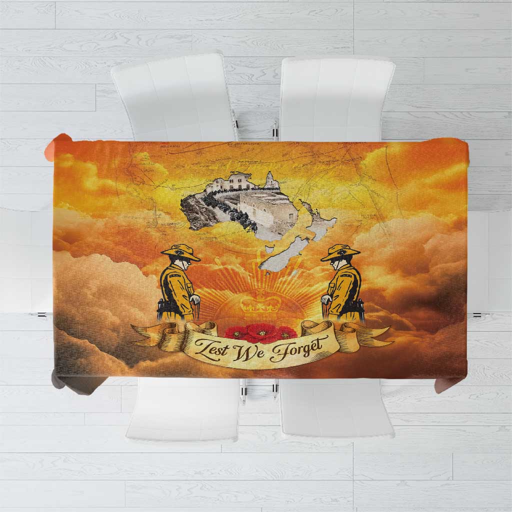 New Zealand And Australia ANZAC Day Tablecloth Sinai Palestine Campaign Lest We Forget LT05 Orange - Polynesian Pride