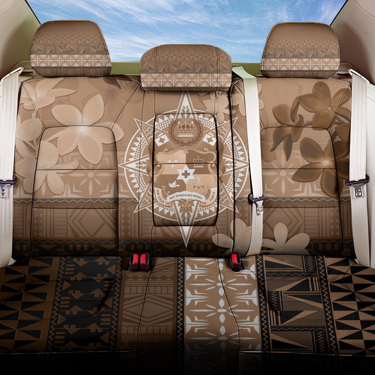 Tonga Emancipation Day Back Car Seat Cover Tongan Kupesi Ngatu Pattern Vintage Style LT05 One Size Brown - Polynesian Pride