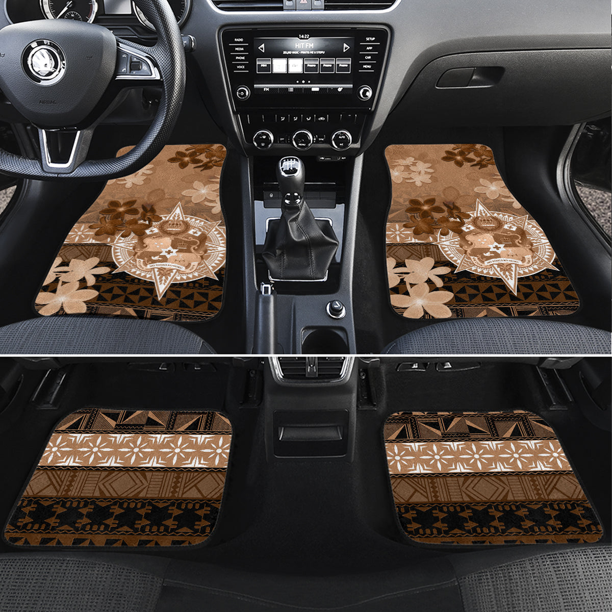 Tonga Emancipation Day Car Mats Tongan Kupesi Ngatu Pattern Vintage Style LT05 Set 4pcs Brown - Polynesian Pride