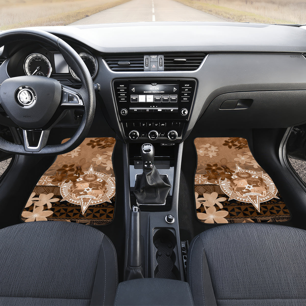 Tonga Emancipation Day Car Mats Tongan Kupesi Ngatu Pattern Vintage Style LT05 Set 2pcs - Front Brown - Polynesian Pride