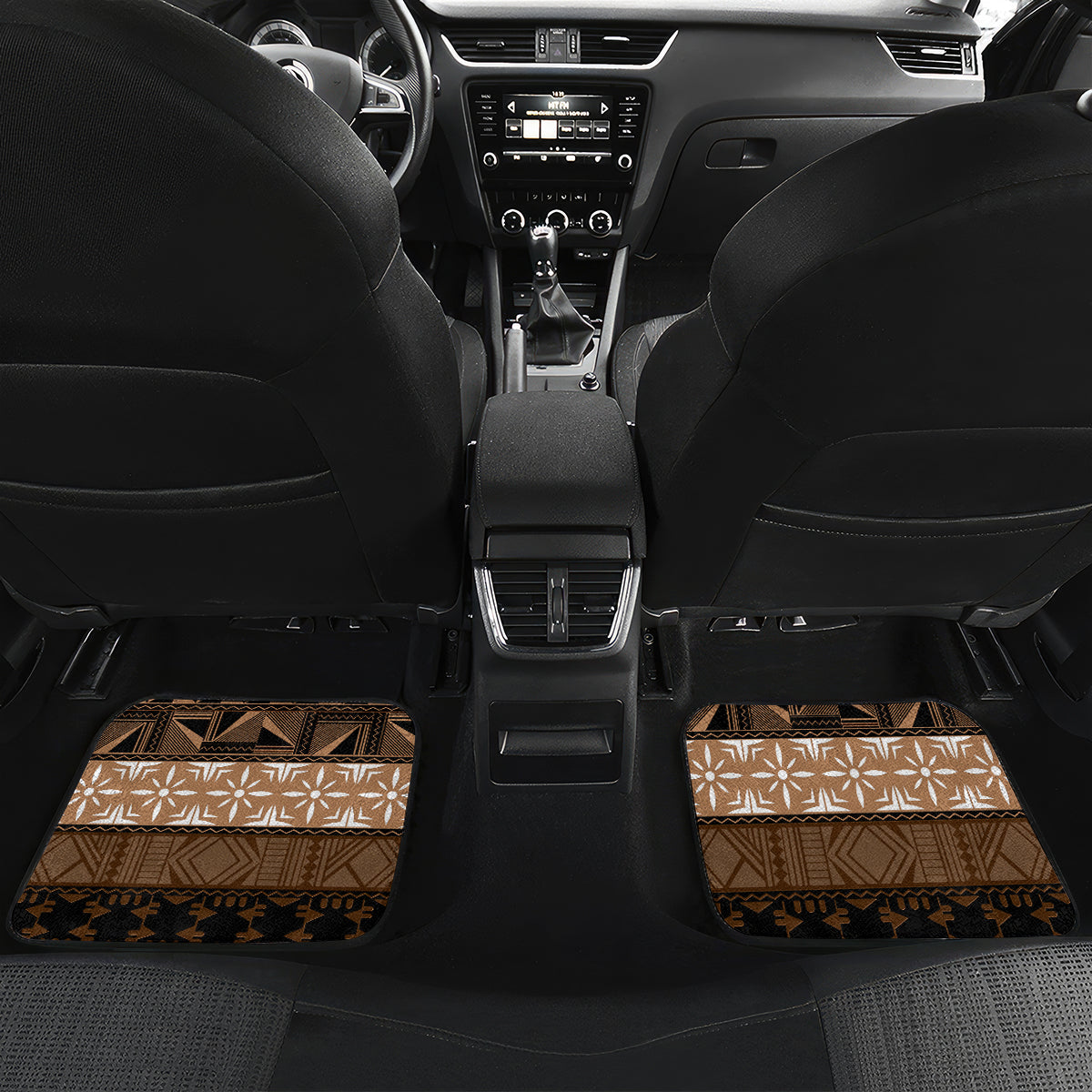 Tonga Emancipation Day Car Mats Tongan Kupesi Ngatu Pattern Vintage Style LT05 Set 2pcs - Back Brown - Polynesian Pride