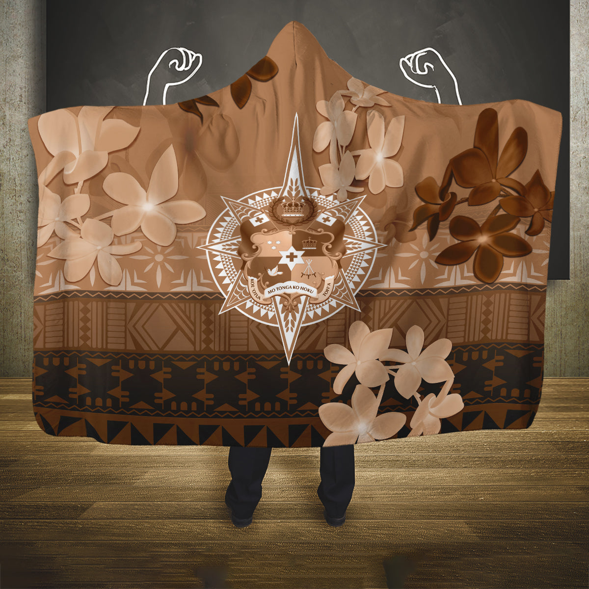 Tonga Emancipation Day Hooded Blanket Tongan Kupesi Ngatu Pattern Vintage Style LT05 One Size Brown - Polynesian Pride