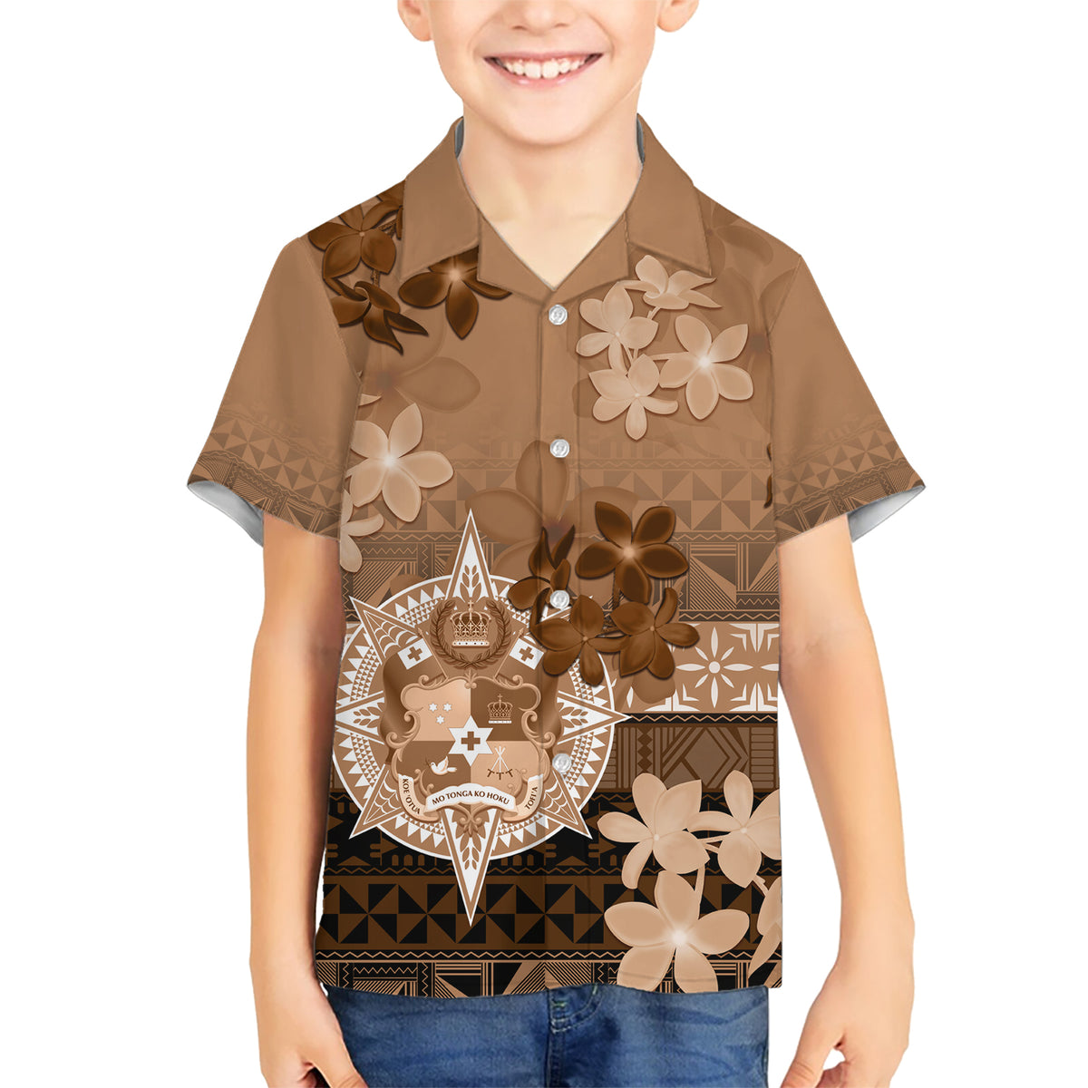 Tonga Emancipation Day Kid Hawaiian Shirt Tongan Kupesi Ngatu Pattern Vintage Style LT05 Kid Brown - Polynesian Pride