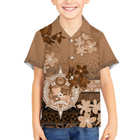 Tonga Emancipation Day Kid Hawaiian Shirt Tongan Kupesi Ngatu Pattern Vintage Style LT05 Kid Brown - Polynesian Pride