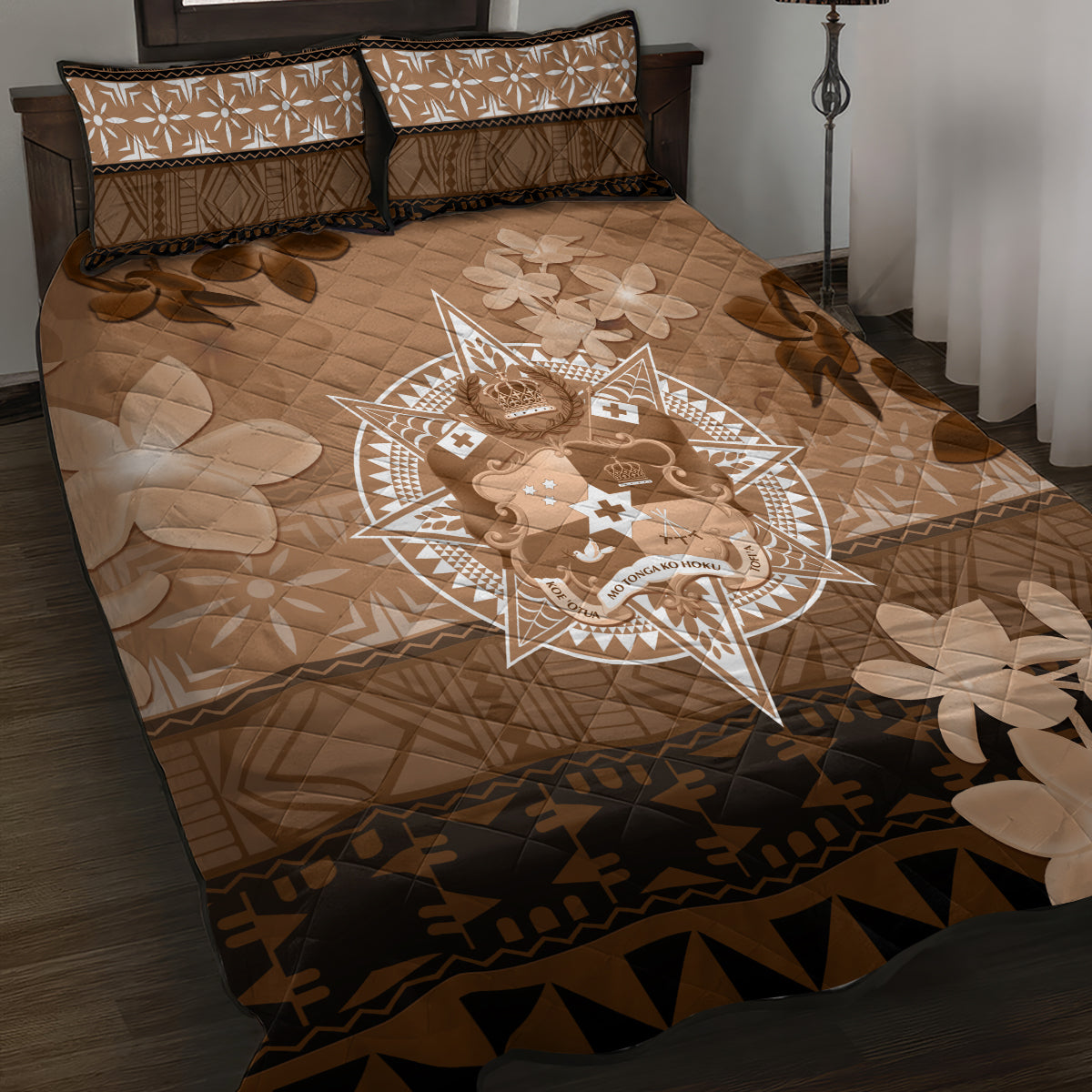 Tonga Emancipation Day Quilt Bed Set Tongan Kupesi Ngatu Pattern Vintage Style LT05 Brown - Polynesian Pride