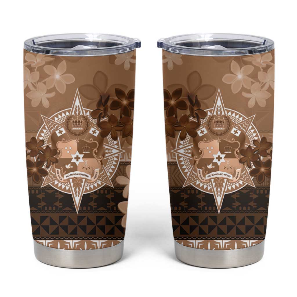 Tonga Emancipation Day Tumbler Cup Tongan Kupesi Ngatu Pattern Vintage Style LT05 Brown - Polynesian Pride