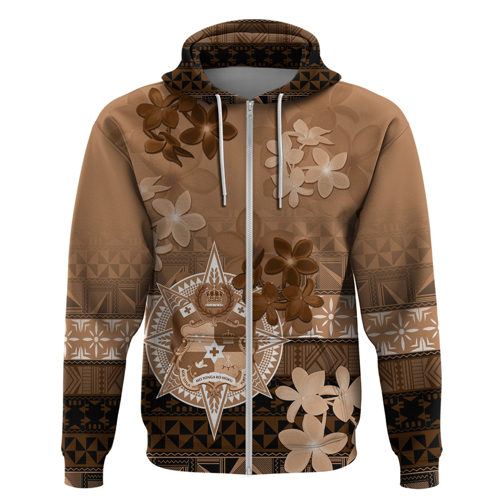 Tonga Emancipation Day Zip Hoodie Tongan Kupesi Ngatu Pattern Vintage Style LT05 Zip Hoodie Brown - Polynesian Pride