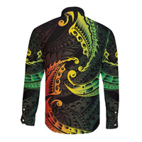AAPI Heritage Month Long Sleeve Button Shirt Kanaka Maoli Polynesian Tribal Wave LT05 - Polynesian Pride