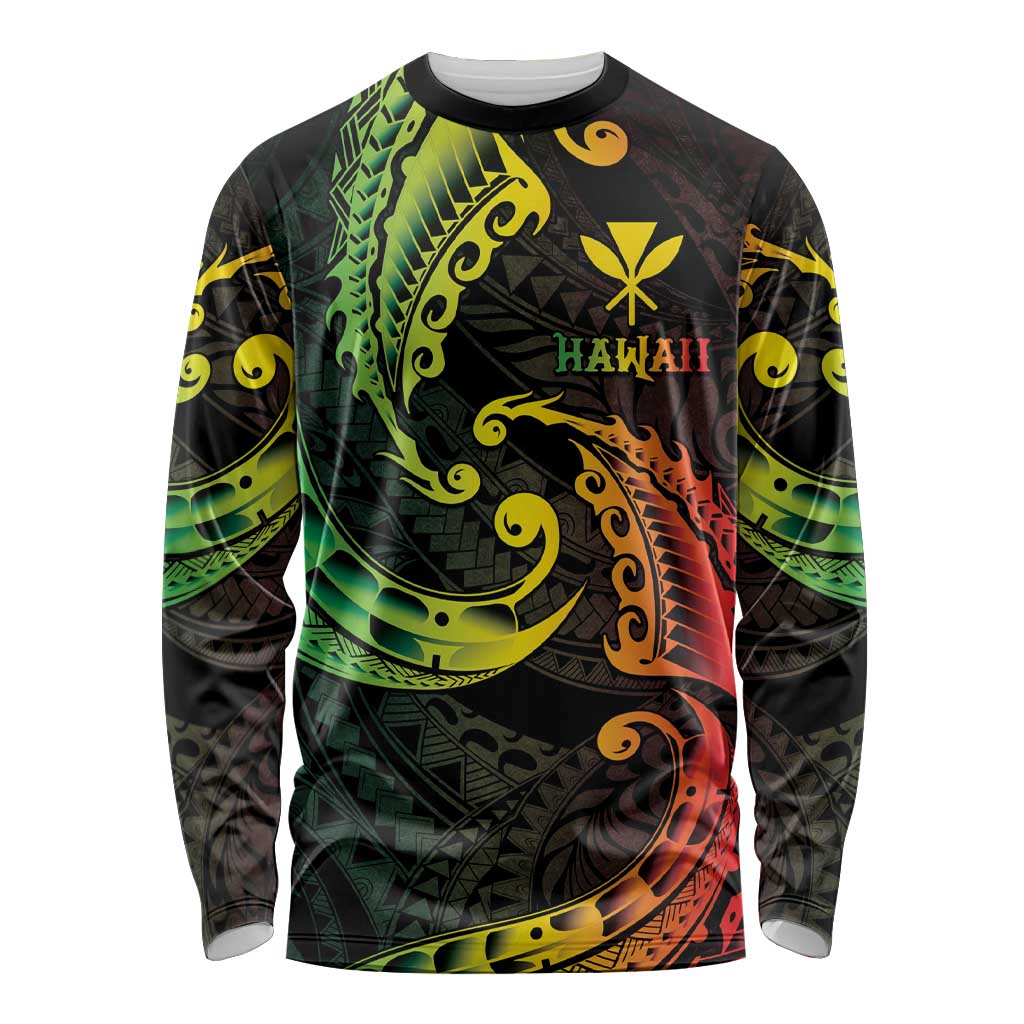 AAPI Heritage Month Long Sleeve Shirt Kanaka Maoli Polynesian Tribal Wave LT05 Unisex Reggae - Polynesian Pride