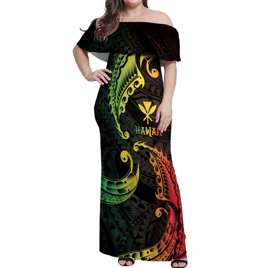 AAPI Heritage Month Off Shoulder Maxi Dress Kanaka Maoli Polynesian Tribal Wave LT05 Women Reggae - Polynesian Pride