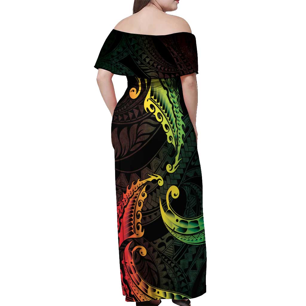 AAPI Heritage Month Off Shoulder Maxi Dress Kanaka Maoli Polynesian Tribal Wave LT05 - Polynesian Pride