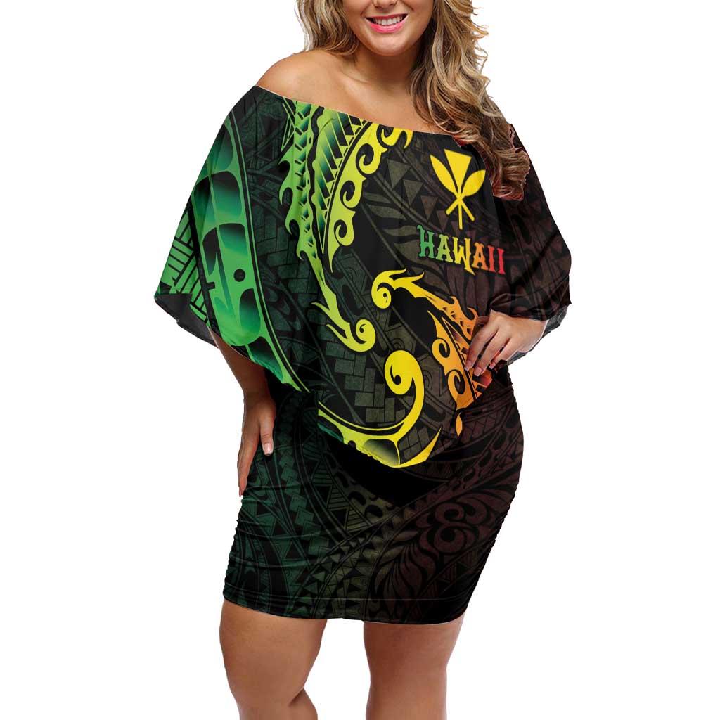AAPI Heritage Month Off Shoulder Short Dress Kanaka Maoli Polynesian Tribal Wave LT05 Women Reggae - Polynesian Pride