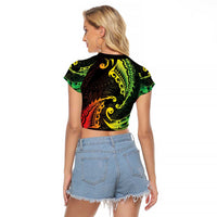 AAPI Heritage Month Raglan Cropped T Shirt Kanaka Maoli Polynesian Tribal Wave LT05 - Polynesian Pride