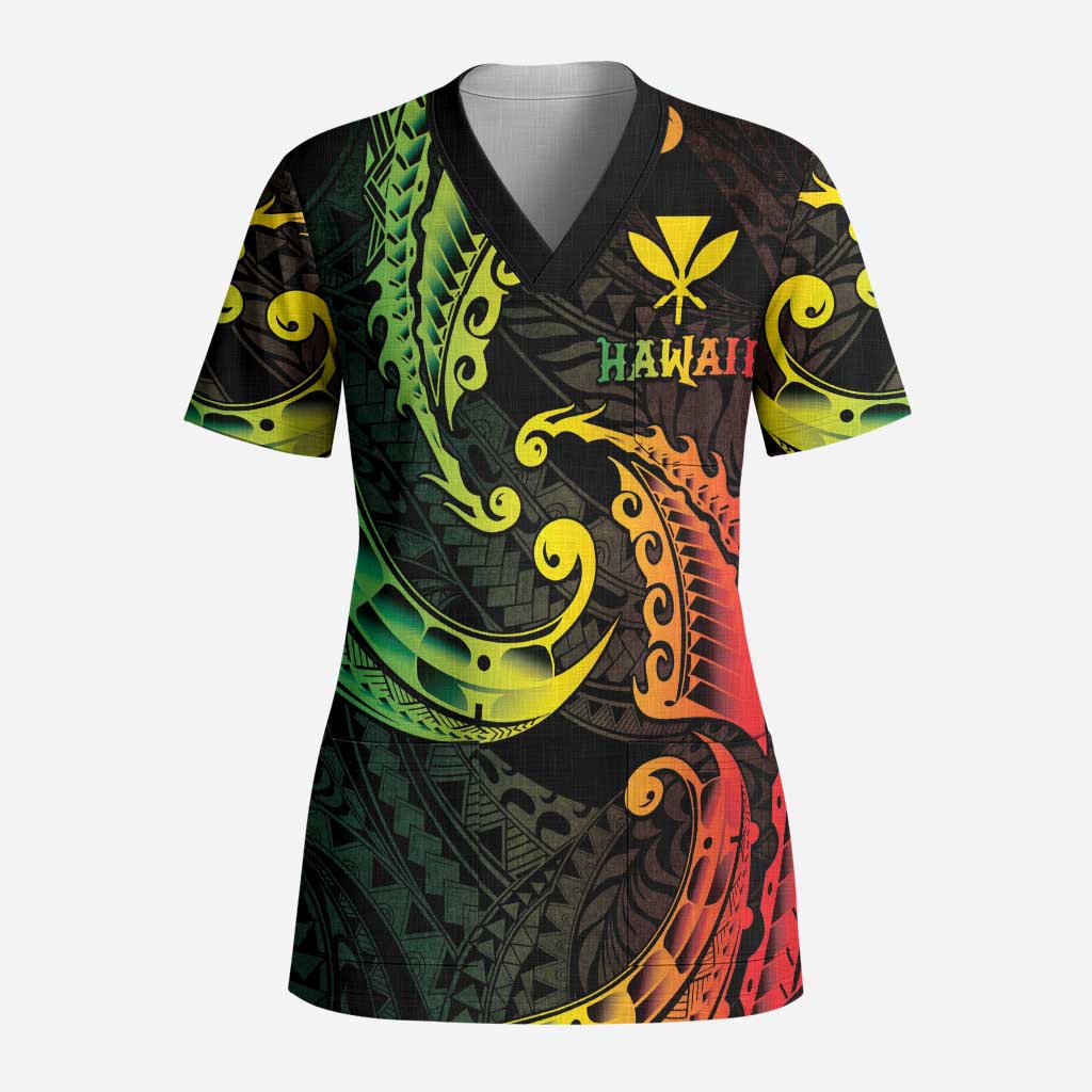 AAPI Heritage Month Scrub Top Kanaka Maoli Polynesian Tribal Wave LT05 Adult Reggae - Polynesian Pride