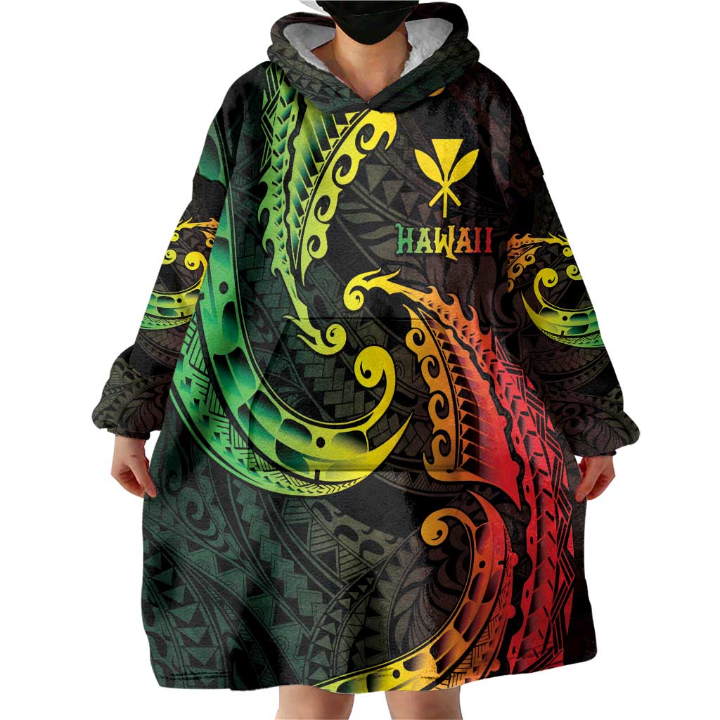 AAPI Heritage Month Wearable Blanket Hoodie Kanaka Maoli Polynesian Tribal Wave LT05 - Polynesian Pride