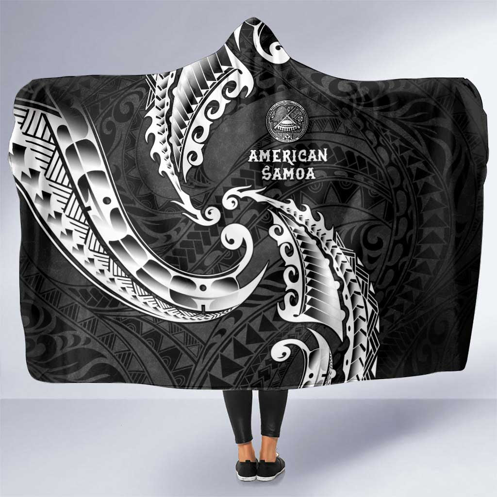AAPI Heritage Month Hooded Blanket American Samoa Polynesian Tribal Wave LT05 One Size Black - Polynesian Pride