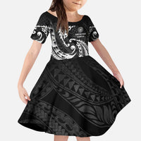 AAPI Heritage Month Kid Short Sleeve Dress American Samoa Polynesian Tribal Wave LT05 KID Black - Polynesian Pride