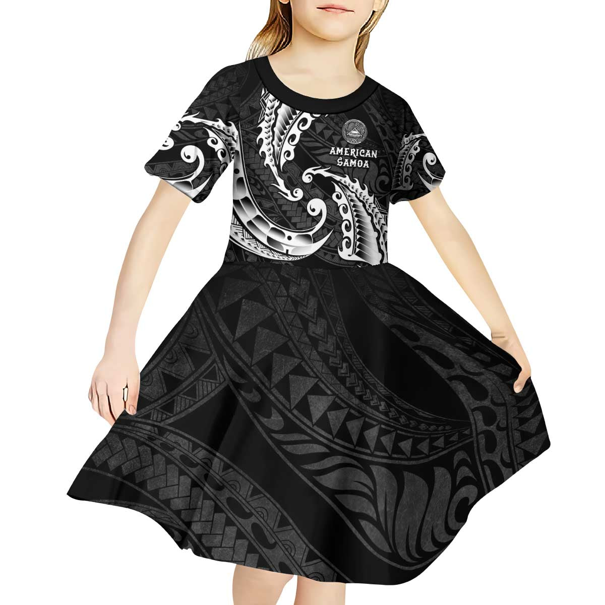 AAPI Heritage Month Kid Short Sleeve Dress American Samoa Polynesian Tribal Wave LT05 - Polynesian Pride