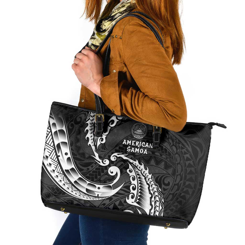 AAPI Heritage Month Leather Tote Bag American Samoa Polynesian Tribal Wave LT05 Black - Polynesian Pride