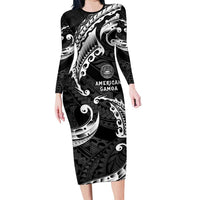 AAPI Heritage Month Long Sleeve Bodycon Dress American Samoa Polynesian Tribal Wave LT05 Long Dress Black - Polynesian Pride