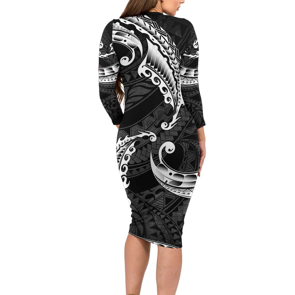 AAPI Heritage Month Long Sleeve Bodycon Dress American Samoa Polynesian Tribal Wave LT05 - Polynesian Pride