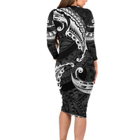 AAPI Heritage Month Long Sleeve Bodycon Dress American Samoa Polynesian Tribal Wave LT05 - Polynesian Pride