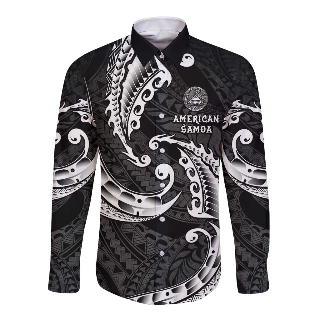 AAPI Heritage Month Long Sleeve Button Shirt American Samoa Polynesian Tribal Wave LT05 Unisex Black - Polynesian Pride