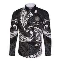 AAPI Heritage Month Long Sleeve Button Shirt American Samoa Polynesian Tribal Wave LT05 Unisex Black - Polynesian Pride