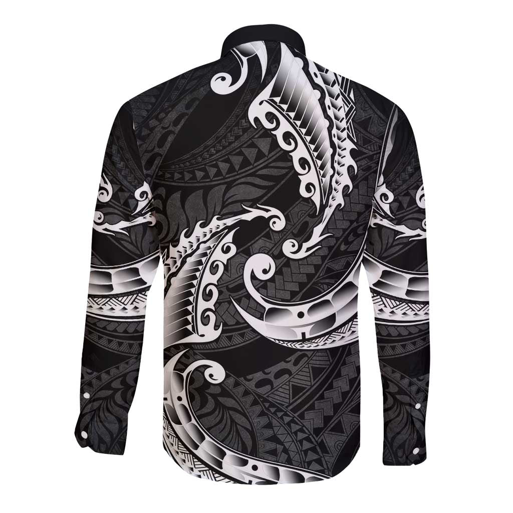 AAPI Heritage Month Long Sleeve Button Shirt American Samoa Polynesian Tribal Wave LT05 - Polynesian Pride