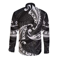 AAPI Heritage Month Long Sleeve Button Shirt American Samoa Polynesian Tribal Wave LT05 - Polynesian Pride