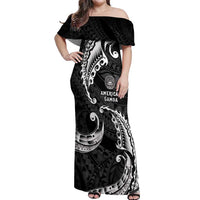 AAPI Heritage Month Off Shoulder Maxi Dress American Samoa Polynesian Tribal Wave LT05 Women Black - Polynesian Pride