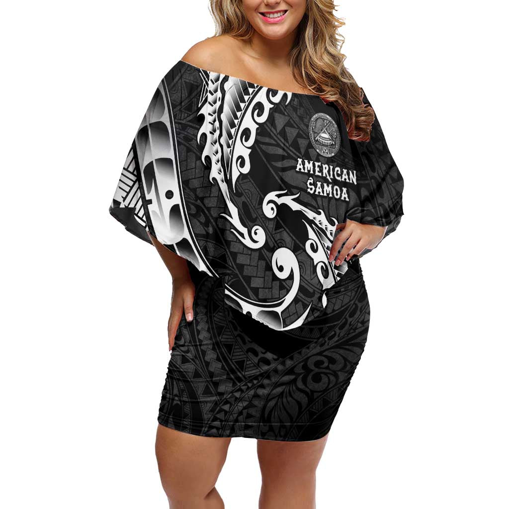 AAPI Heritage Month Off Shoulder Short Dress American Samoa Polynesian Tribal Wave LT05 Women Black - Polynesian Pride
