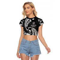 AAPI Heritage Month Raglan Cropped T Shirt American Samoa Polynesian Tribal Wave LT05 Female Black - Polynesian Pride