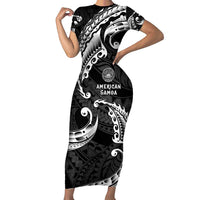 AAPI Heritage Month Short Sleeve Bodycon Dress American Samoa Polynesian Tribal Wave LT05 Long Dress Black - Polynesian Pride