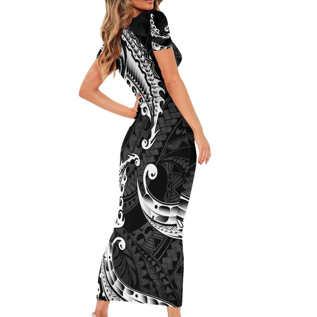 AAPI Heritage Month Short Sleeve Bodycon Dress American Samoa Polynesian Tribal Wave LT05 - Polynesian Pride