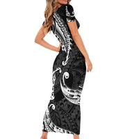 AAPI Heritage Month Short Sleeve Bodycon Dress American Samoa Polynesian Tribal Wave LT05 - Polynesian Pride