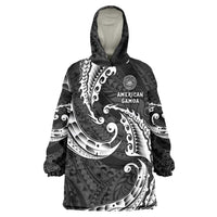 AAPI Heritage Month Wearable Blanket Hoodie American Samoa Polynesian Tribal Wave LT05 One Size Black - Polynesian Pride